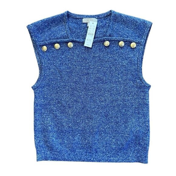 J. Crew Sweater Shell with Buttons in Merino-linen Blend Blue Medium NWT - Picture 2 of 6